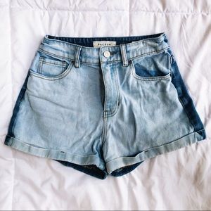 Two Tone Light & Dark Wash Mom Jean Cuffed Shorts